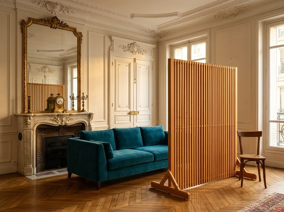 paravent bois massif miel hauteur 110 200cm - lifestyle2