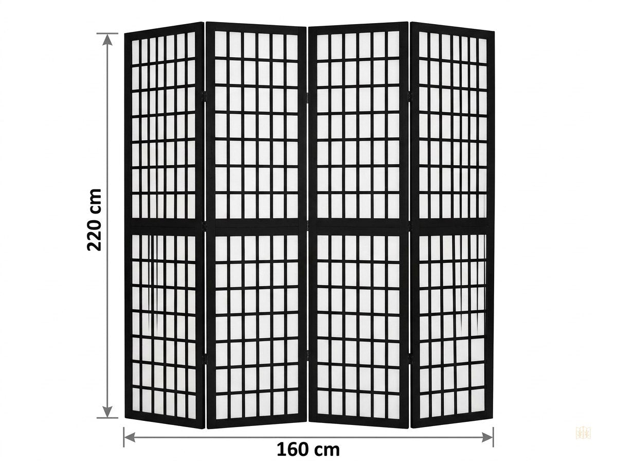 paravent bois paulownia noir 3 4 panneaux - dimensions