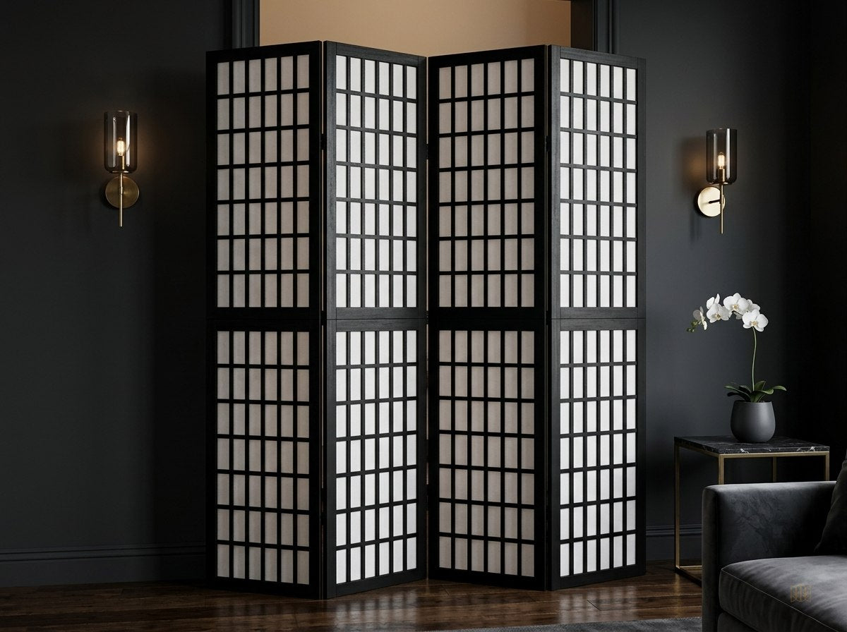 paravent bois paulownia noir 3 4 panneaux - lifestyle