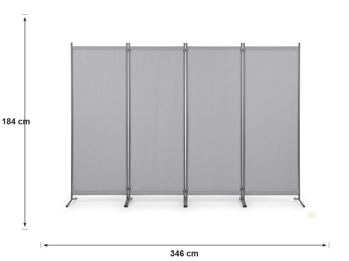 Paravent Pliable Tissu Gris — 4 Panneaux 346×184 cm